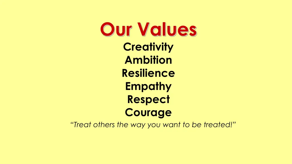 our values creativity ambition resilience empathy