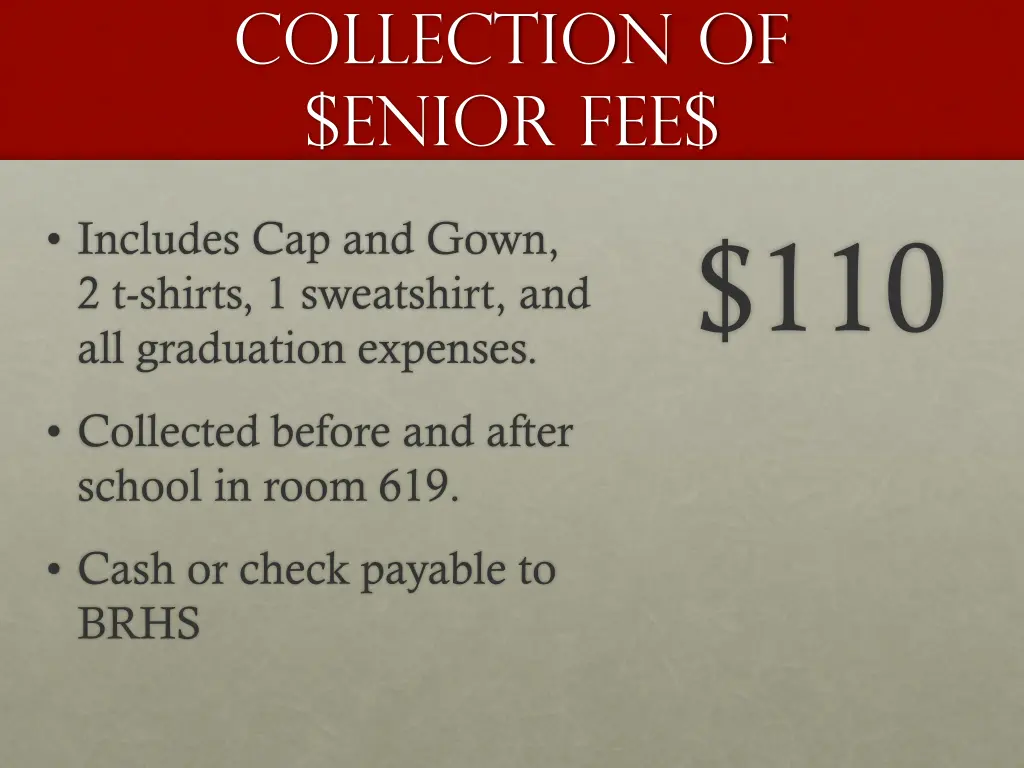 collection of enior fee