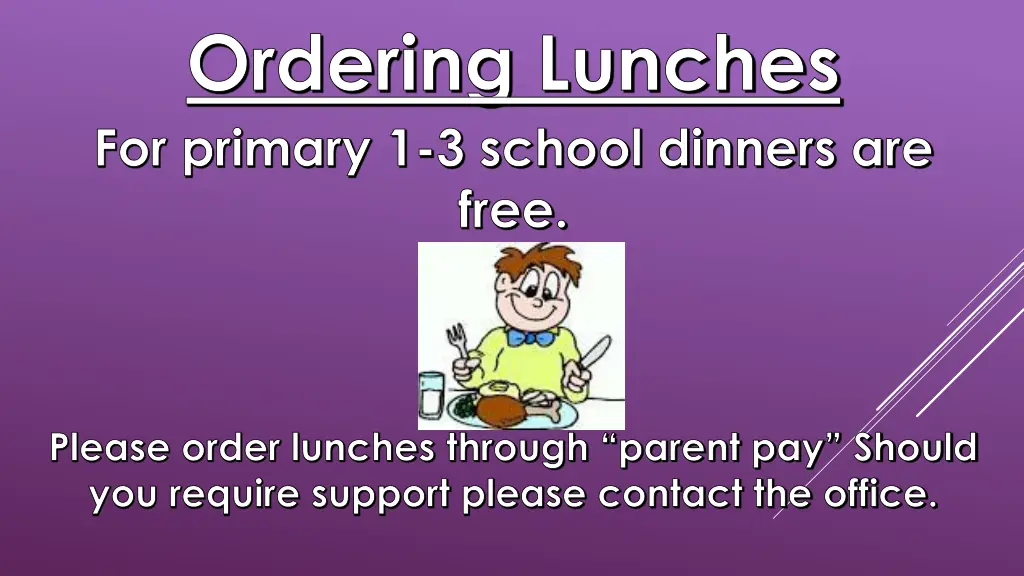 ordering lunches for primary 1 3 school dinners