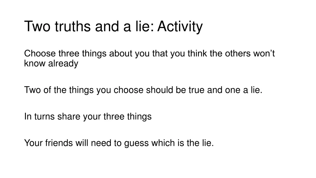 two truths and a lie activity