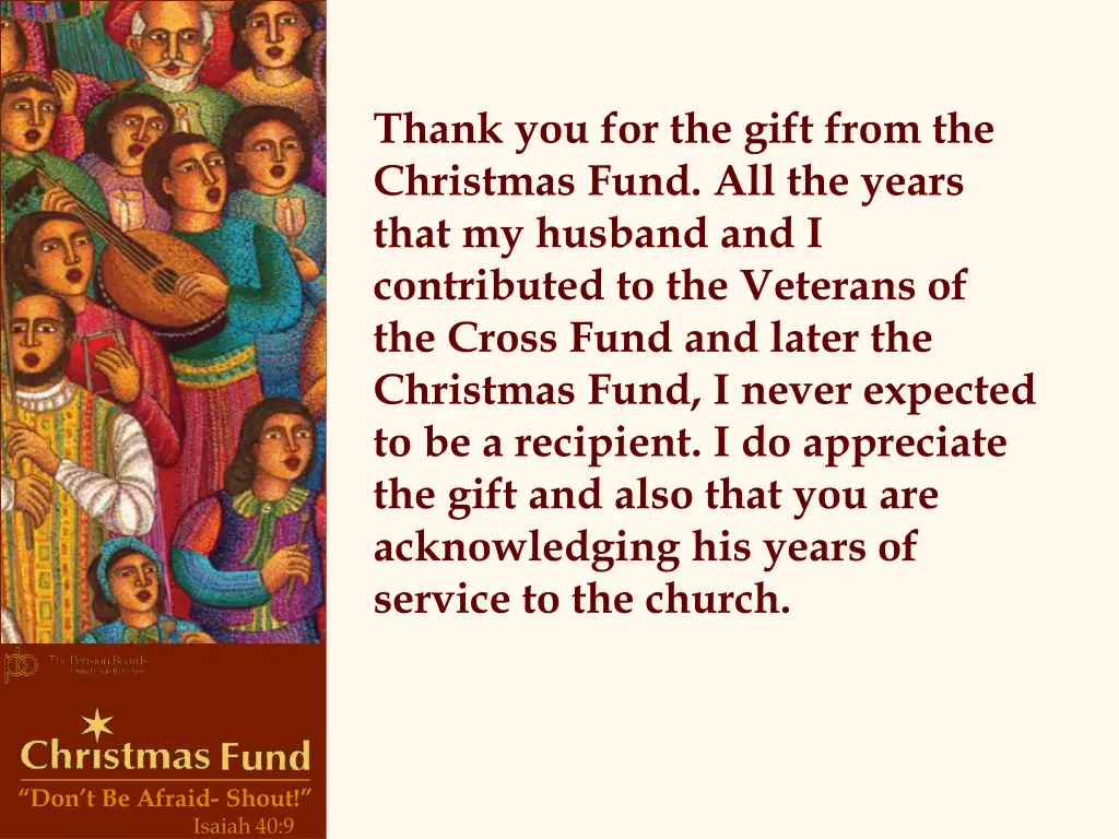 thank you for the gift from the christmas fund