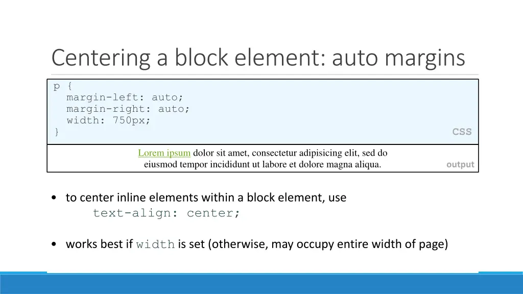 centering a block element auto margins