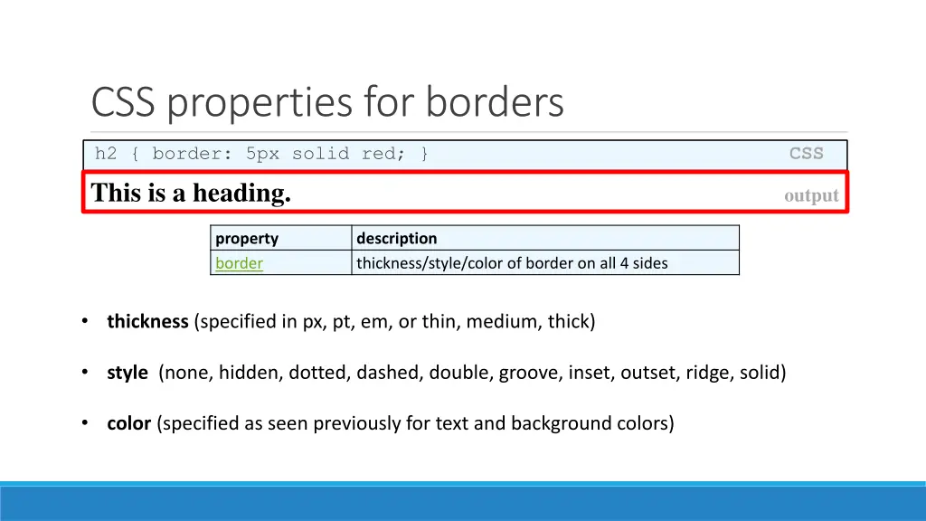 css properties for borders