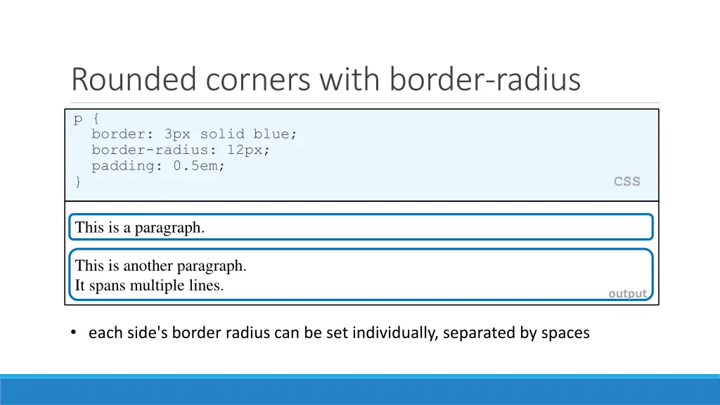 rounded corners with border radius