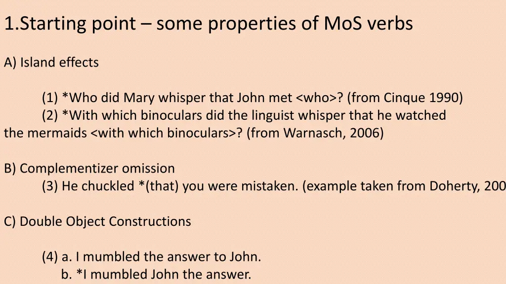 1 starting point some properties of mos verbs 2