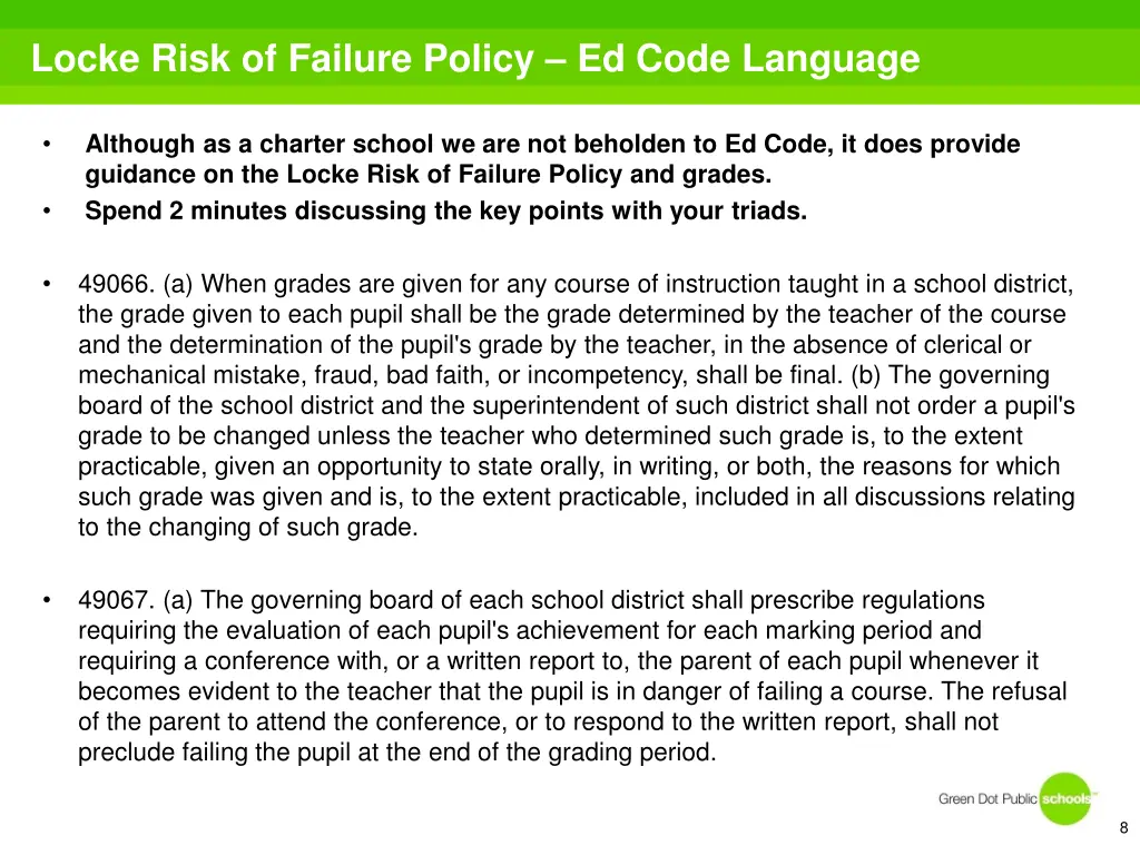 locke risk of failure policy ed code language