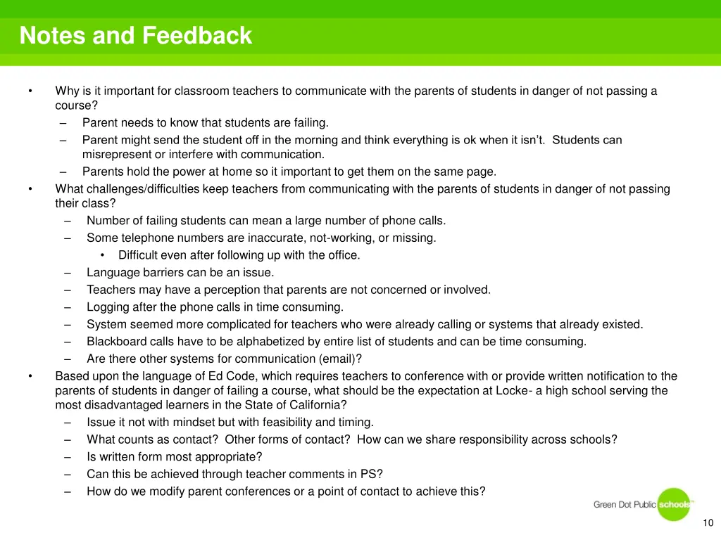 notes and feedback