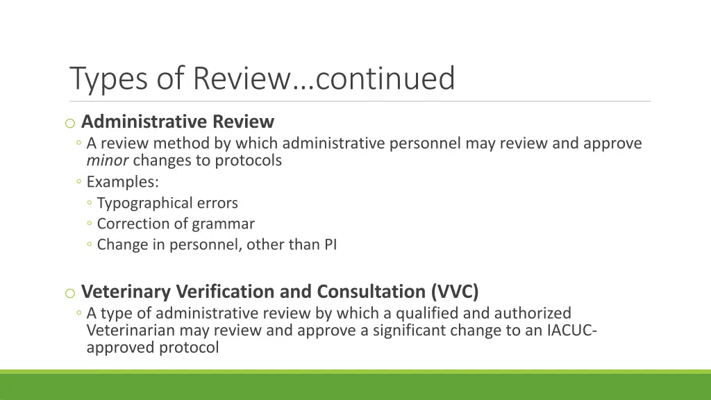 types of review continued