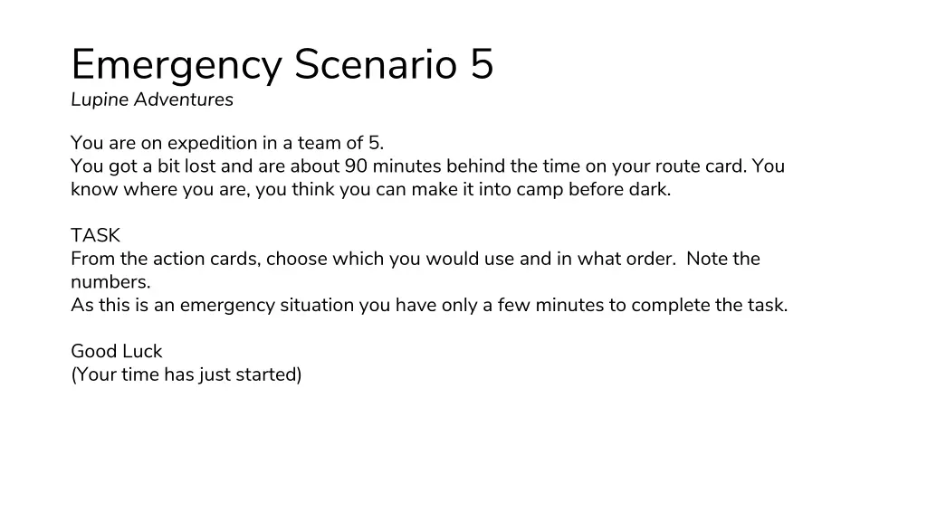 emergency scenario 5 lupine adventures