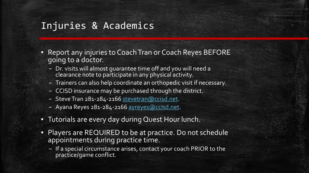 injuries academics