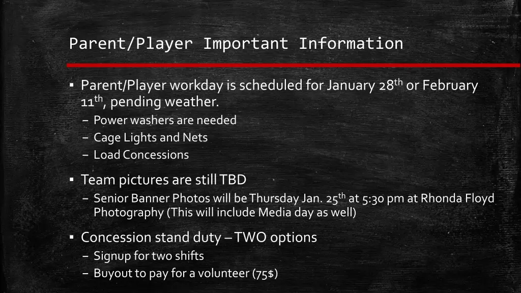 parent player important information