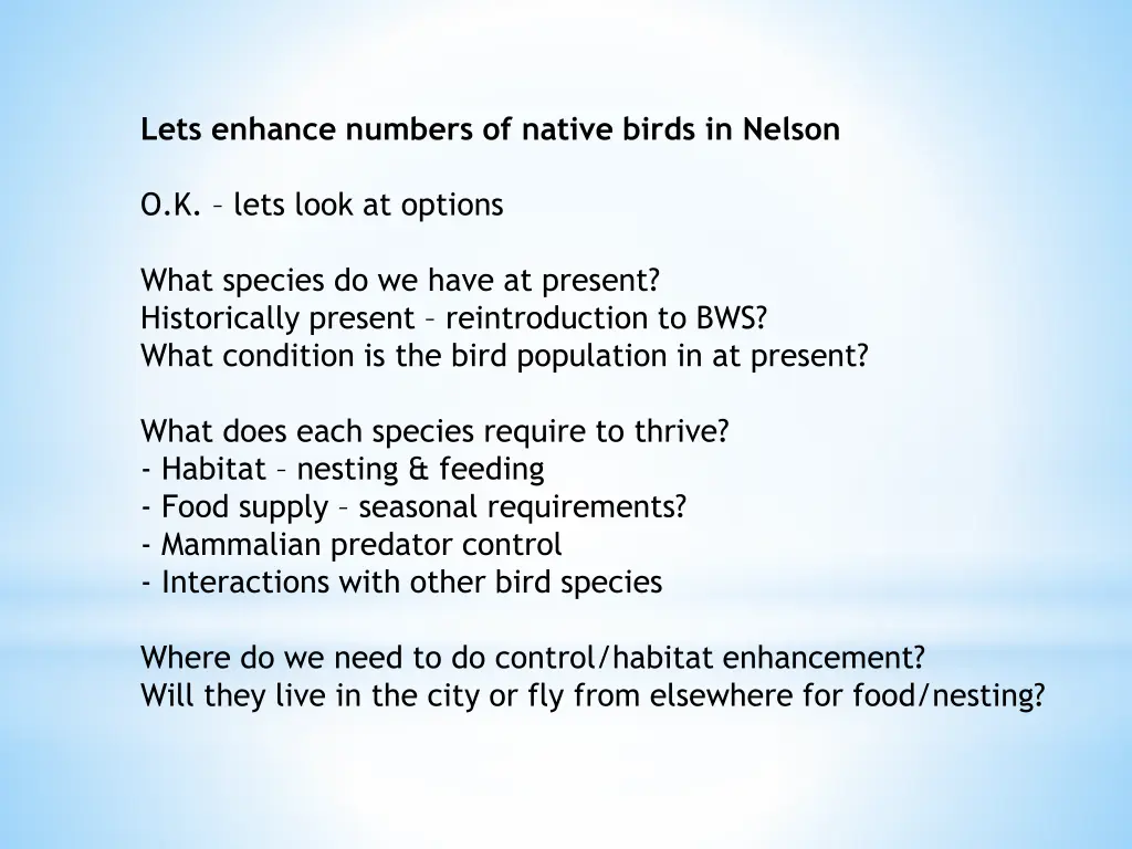 lets enhance numbers of native birds in nelson