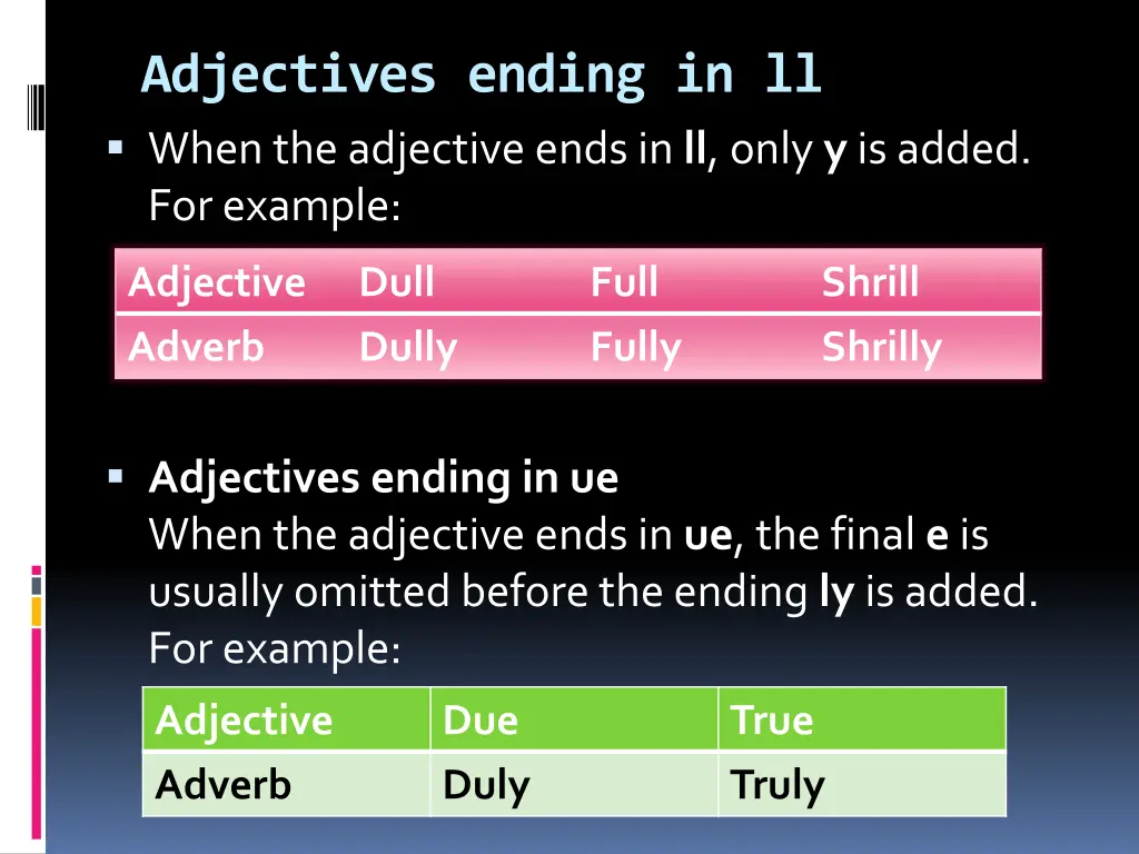 adjectives ending in ll when the adjective ends