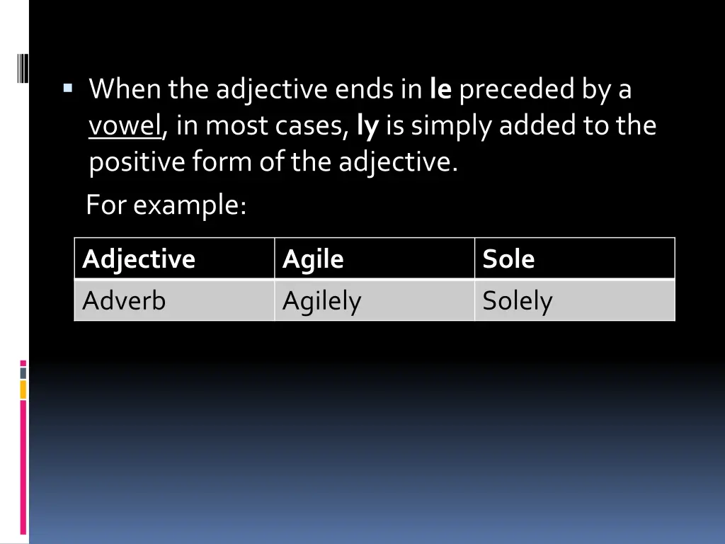 when the adjective ends in le preceded by a vowel