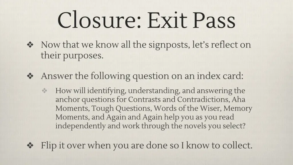 closure exit pass now that we know