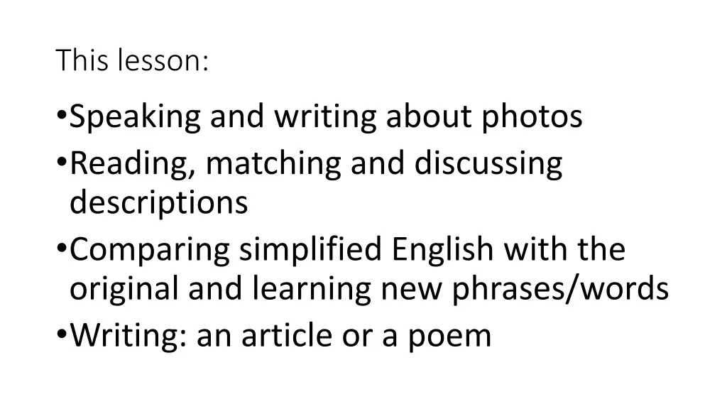 this lesson speaking and writing about photos