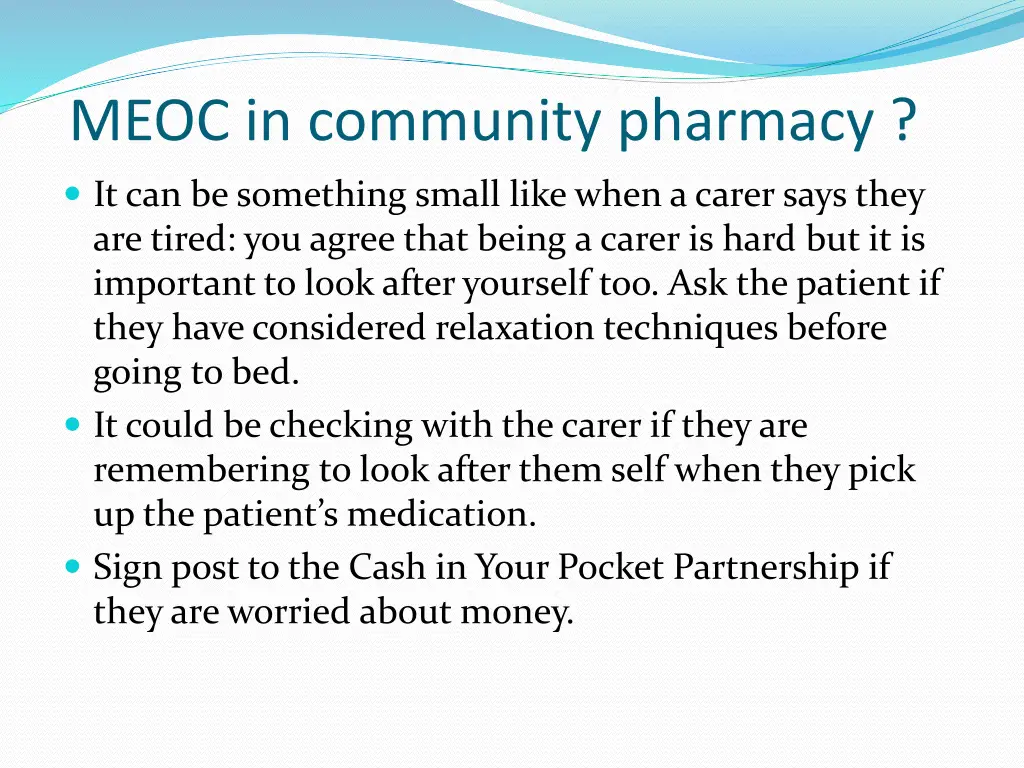 meoc in community pharmacy