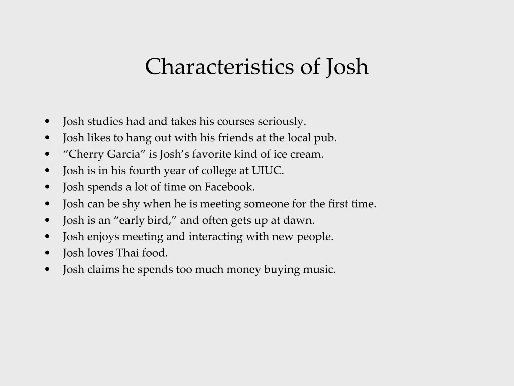 characteristics of josh