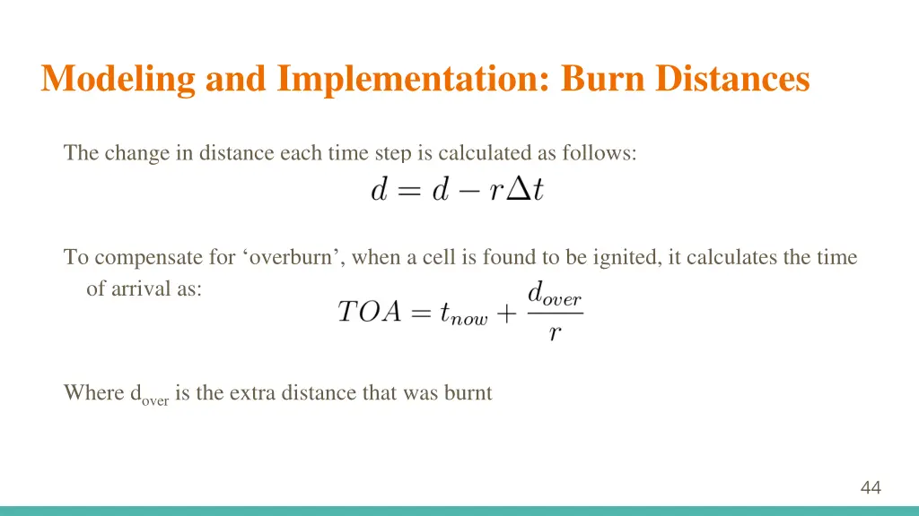 modeling and implementation burn distances 5