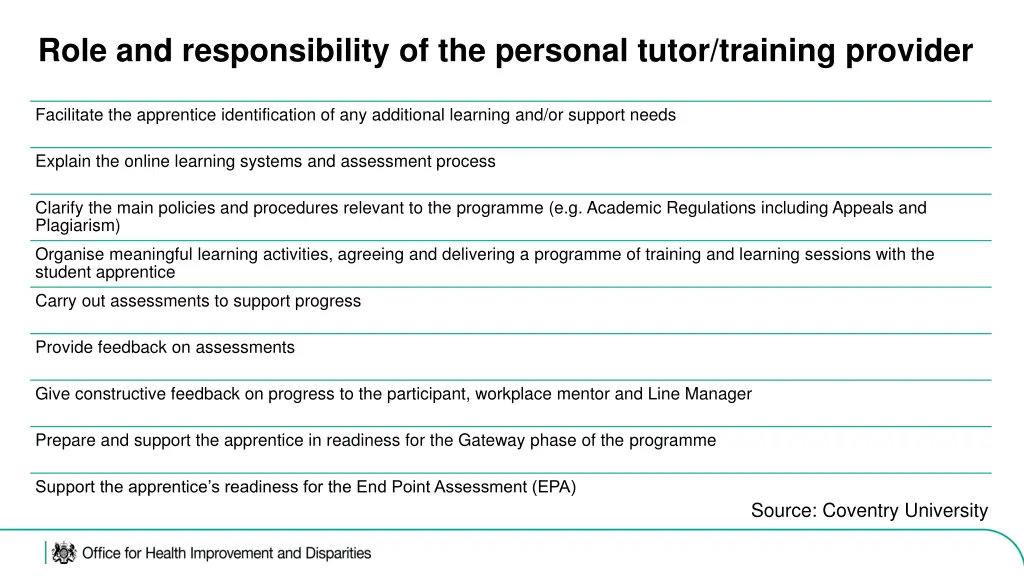 role and responsibility of the personal tutor