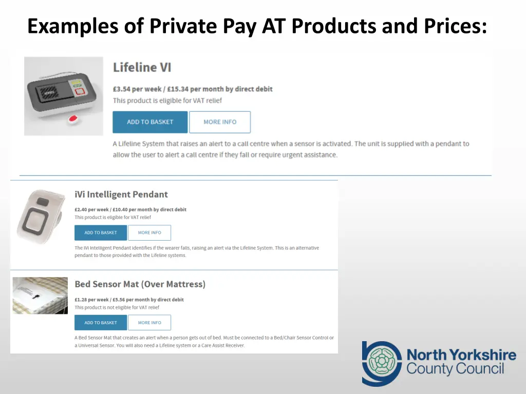 examples of private pay at products and prices