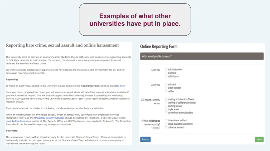 examples of what other universities have