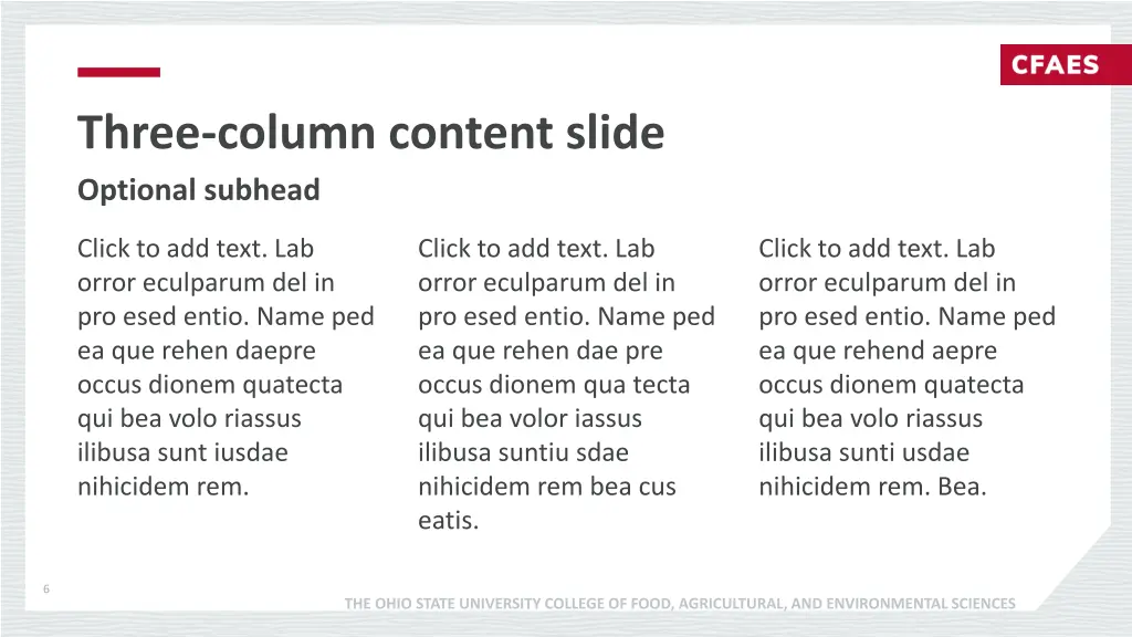 three column content slide optional subhead