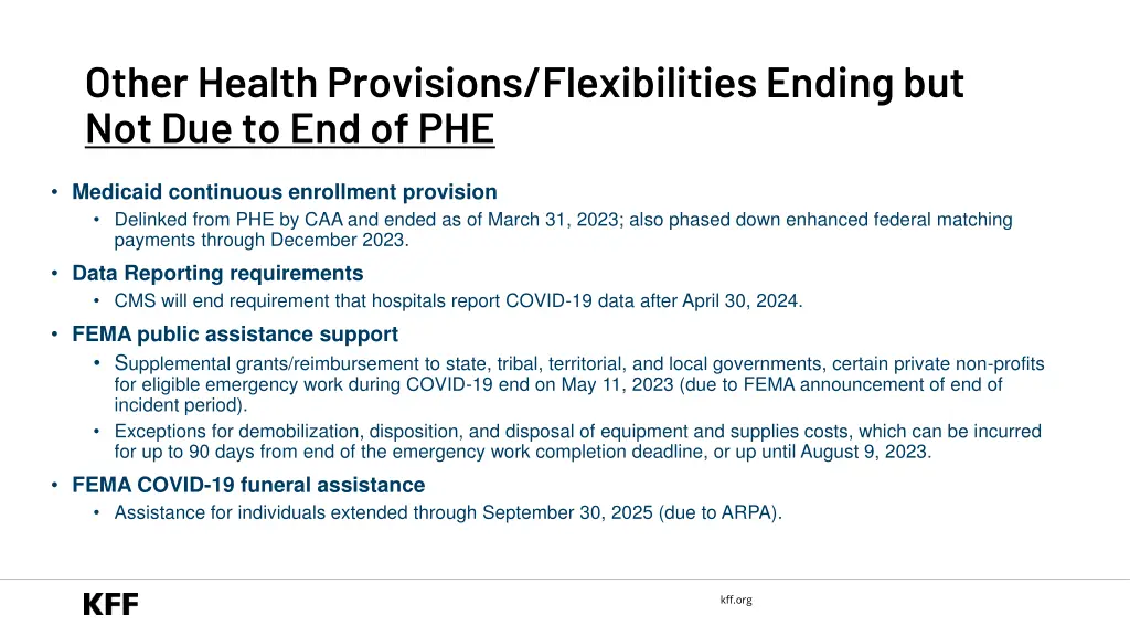 other health provisions flexibilities ending 1