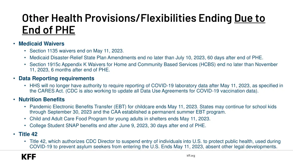 other health provisions flexibilities ending