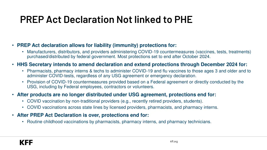 prep act declaration not linked to phe