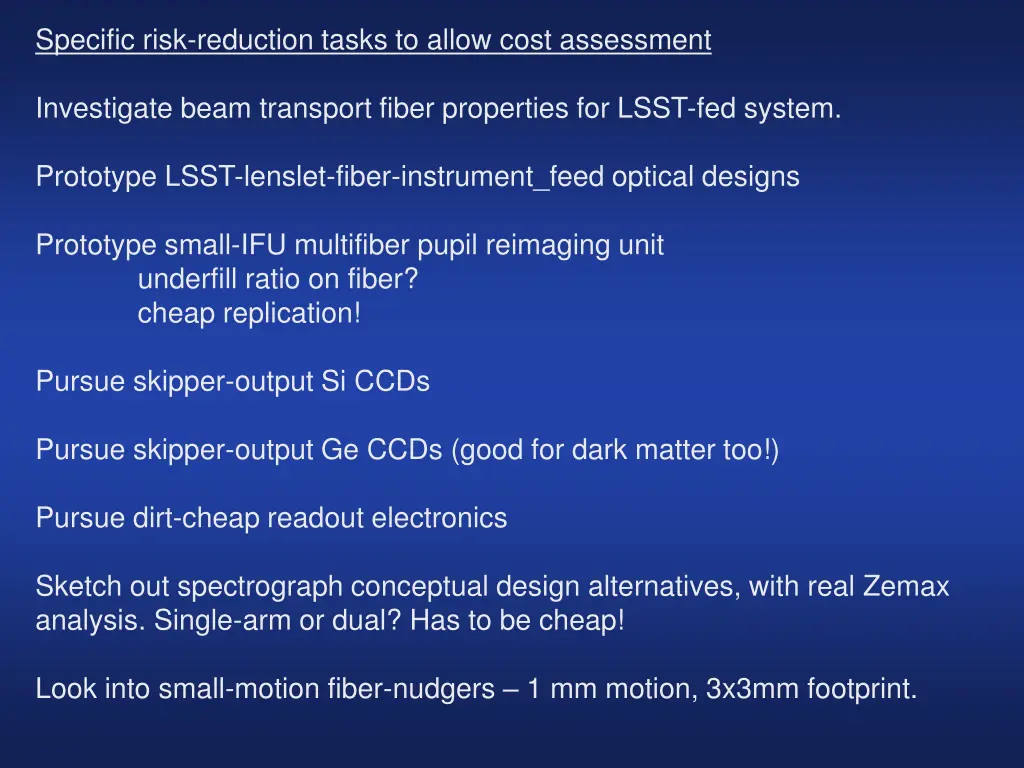 specific risk reduction tasks to allow cost