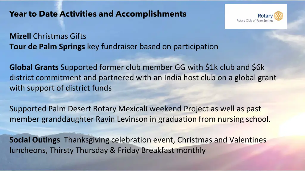 year to date activities and accomplishments 2