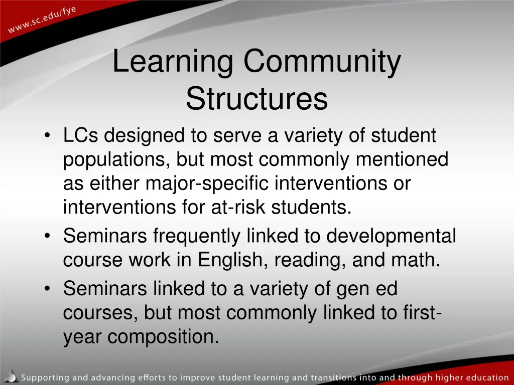 learning community structures lcs designed