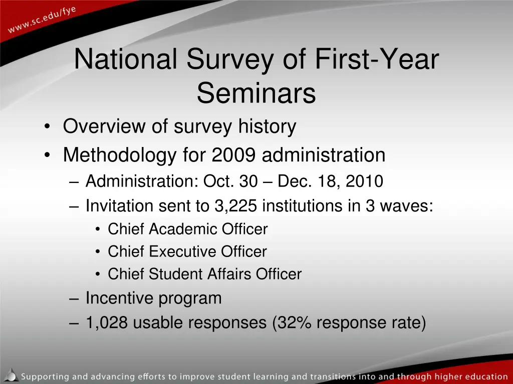 national survey of first year seminars overview