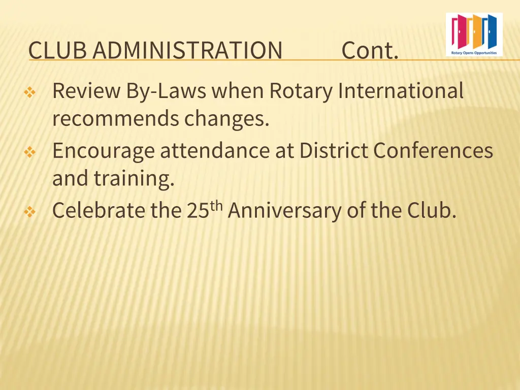 club administration cont