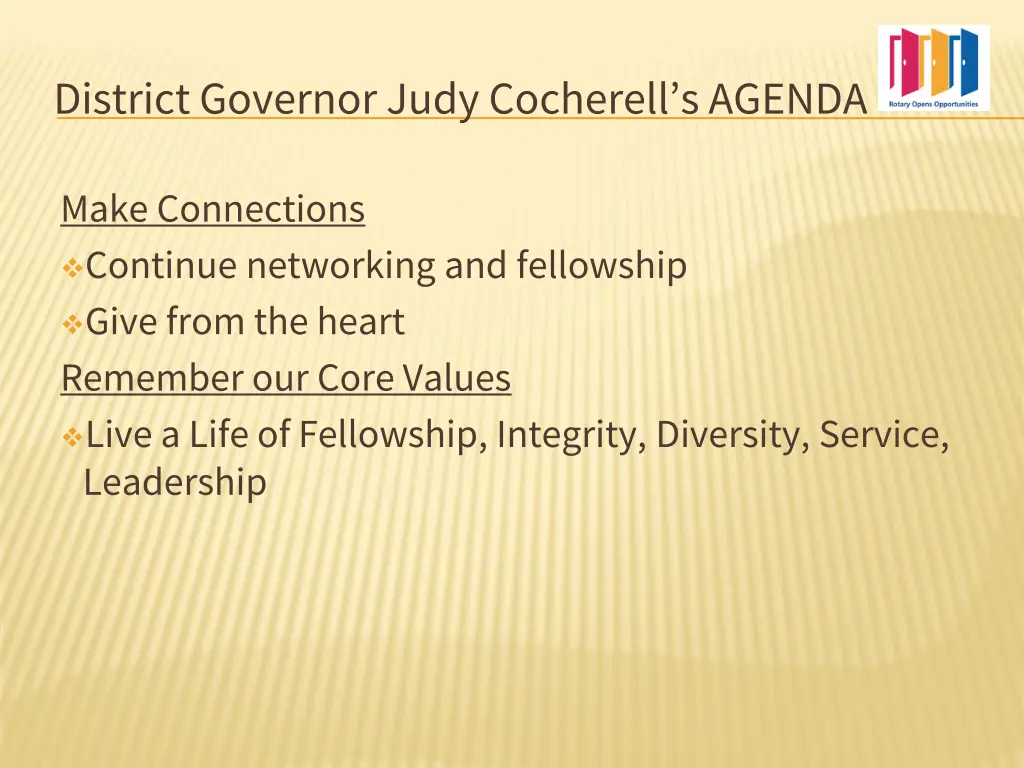 district governor judy cocherell s agenda