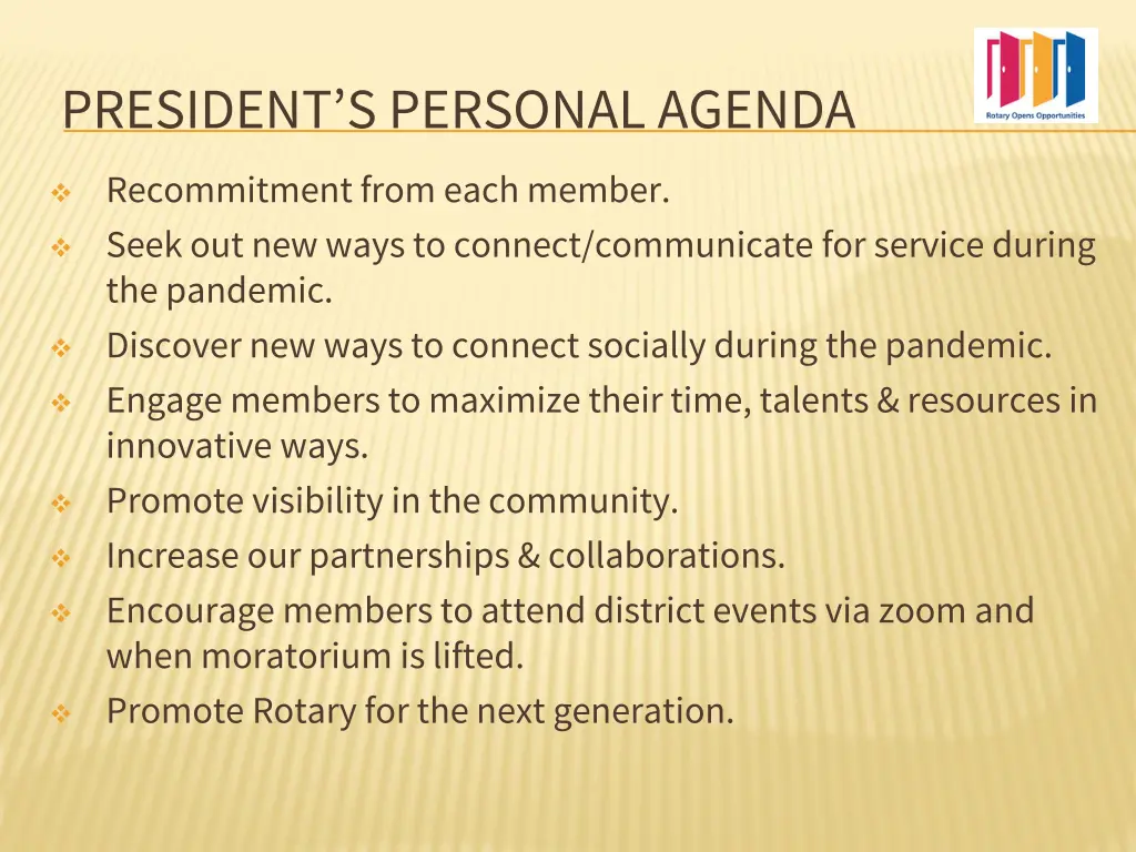 president s personal agenda