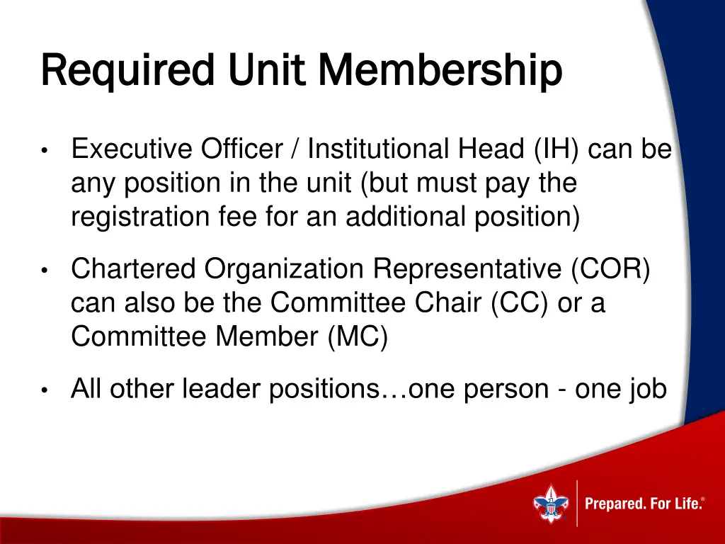 required unit membership required unit membership