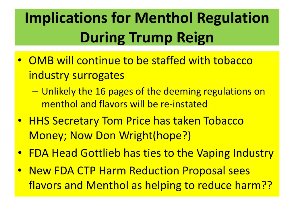 implications for menthol regulation during trump