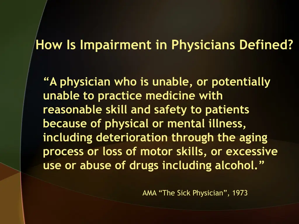 how is impairment in physicians defined