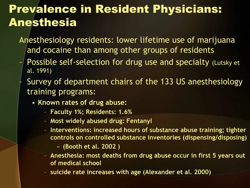 prevalence in resident physicians anesthesia