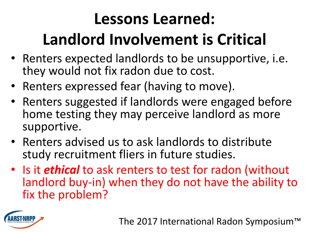 lessons learned landlord involvement is critical