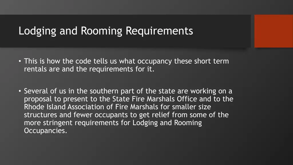 lodging and rooming requirements