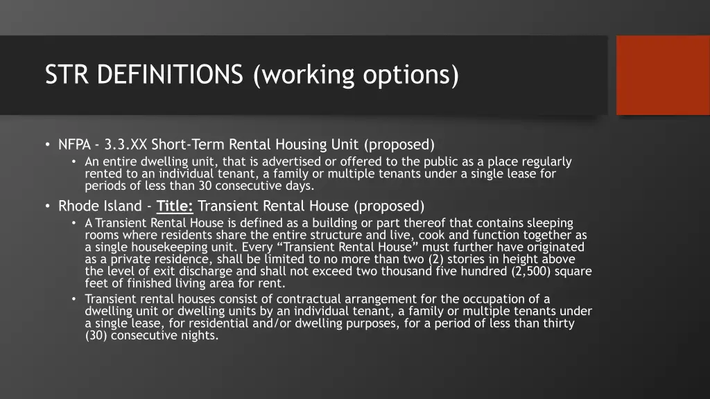 str definitions working options