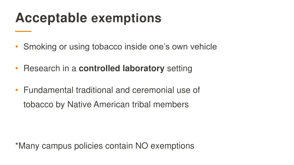 acceptable exemptions