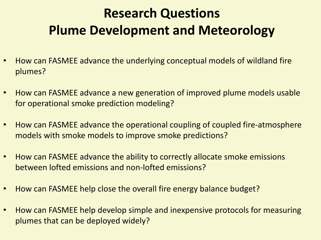 research questions plume development