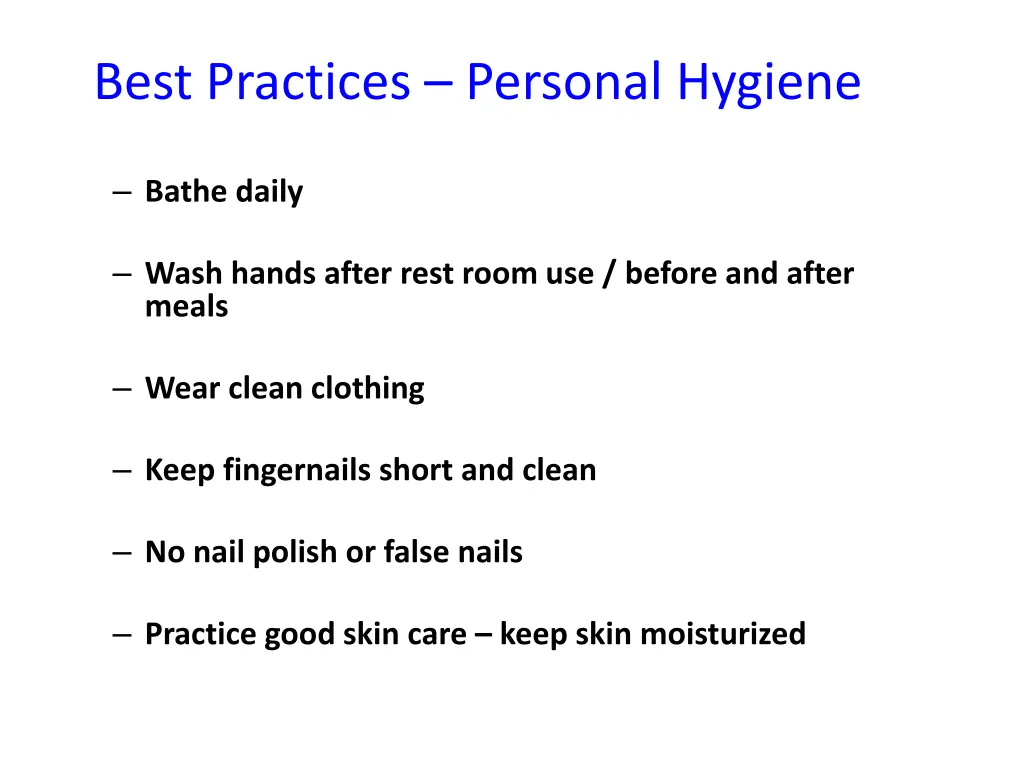 best practices personal hygiene