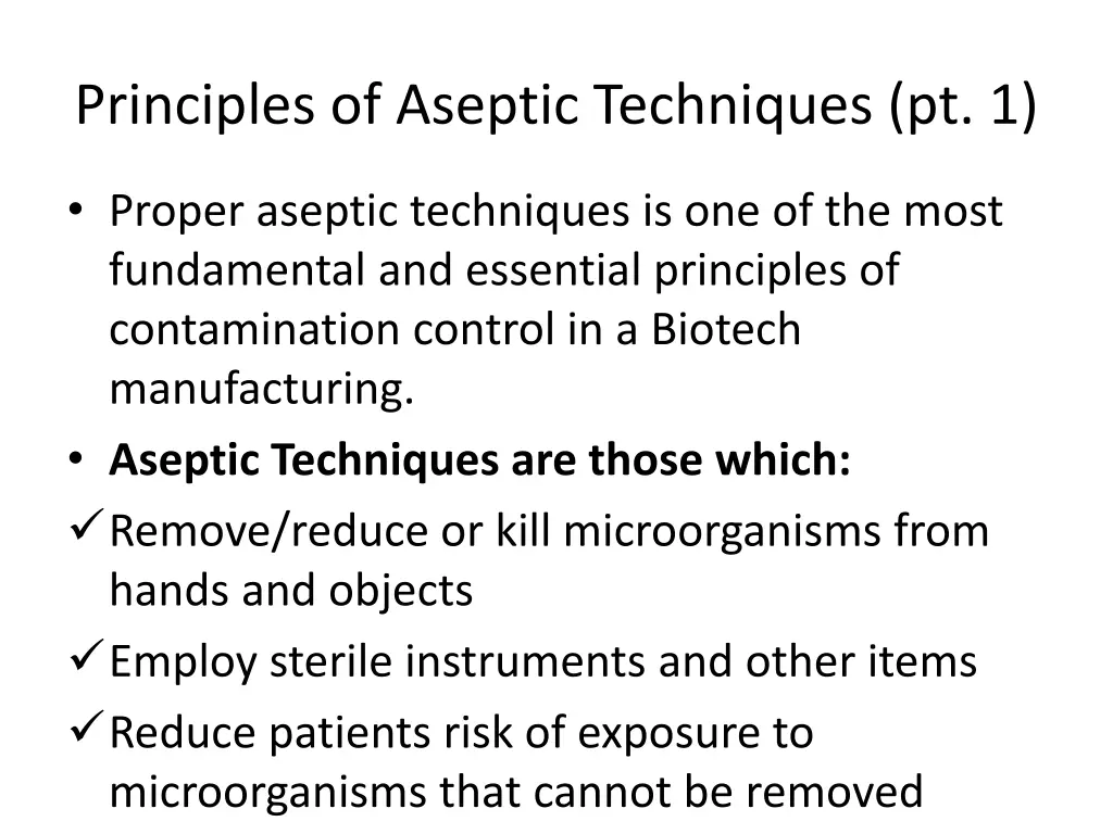 principles of aseptic techniques pt 1