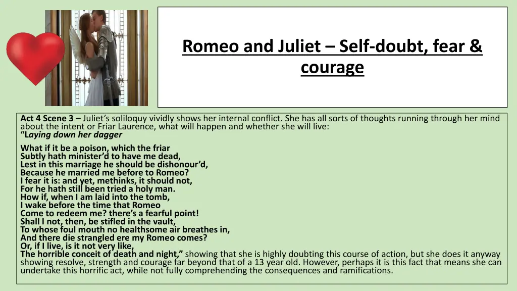 romeo and juliet self doubt fear courage