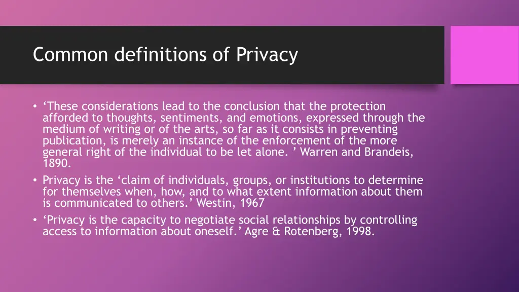 common definitions of privacy